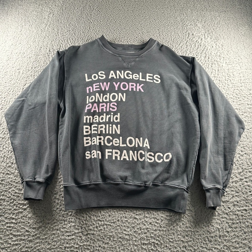 Anine Bing Sweatshirt‎ Womens S Graphic Cities Crewneck Cotton Gray Retro Lounge